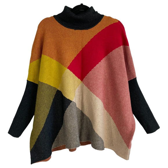 JOSEPH A. Turtleneck Poncho Sweater Women XL Multicolor Colorblock Boxy Slouchy - Picture 1 of 10